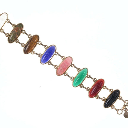 Vintage Egyptian Revival Gold Filled Scarab Bracelet with Semiprecious stones w - Estate Fresh Austin