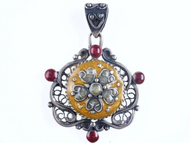Vintage Egyptian sterling enamel pendant - Estate Fresh Austin