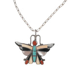 Vintage Esalio Zuni Sterling multi-stone inlay butterfly pendant - Estate Fresh Austin