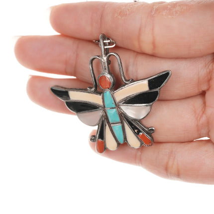 Vintage Esalio Zuni Sterling multi-stone inlay butterfly pendant - Estate Fresh Austin