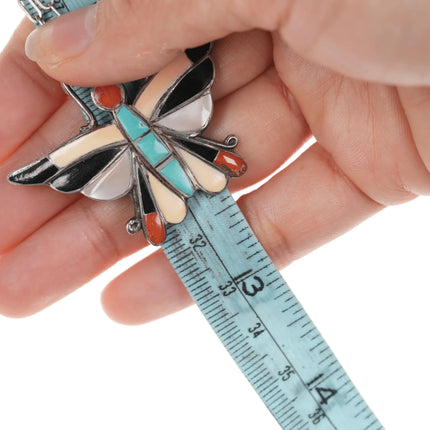 Vintage Esalio Zuni Sterling multi-stone inlay butterfly pendant - Estate Fresh Austin