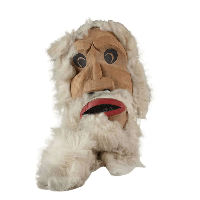 Vintage Eskimo Mask Carved Wood and Fur Artist Signed - Estate Fresh Austin