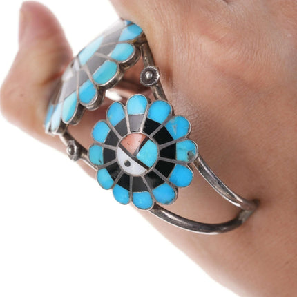 Vintage Eustace Zuni Sunface multi-stone inlay ring and bracelet set - Estate Fresh Austin