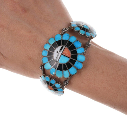 Vintage Eustace Zuni Sunface multi-stone inlay ring and bracelet set - Estate Fresh Austin