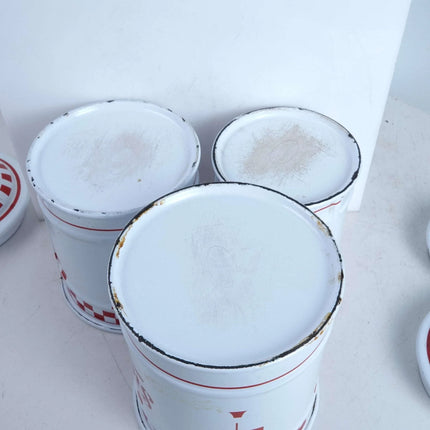 Vintage French Red and White Enamel Kitchen Canisters Cafe, Sucre, Chicoree circ - Estate Fresh Austin