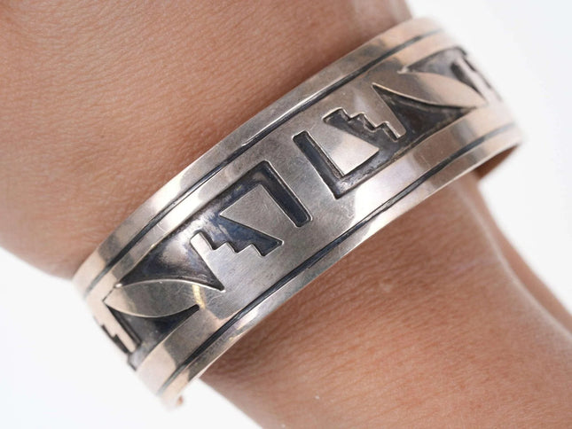 Vintage Hopi Overlay Sterling silver turquoise cuff bracelet we - Estate Fresh Austin