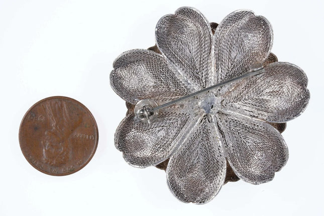 Vintage Intricate Sterling Filigree Floriform Pin - Estate Fresh Austin