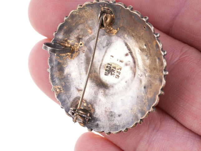 Vintage Israel Moss Agate/pearl gilt sterling pendant/pin - Estate Fresh Austin