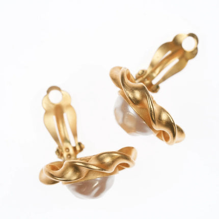Vintage Karl Lagerfeld Gold-tone and Faux Mabe pearl clip-on earrings - Estate Fresh Austin
