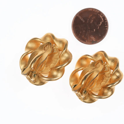 Vintage Karl Lagerfeld Gold-tone and Faux Mabe pearl clip-on earrings - Estate Fresh Austin