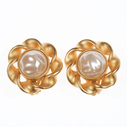 Vintage Karl Lagerfeld Gold-tone and Faux Mabe pearl clip-on earrings - Estate Fresh Austin
