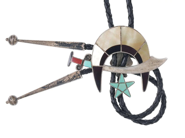 Vintage Lena and Wilford Quandelacy Zuni Sterling Multi-stone channel inlay Shri - Estate Fresh Austin