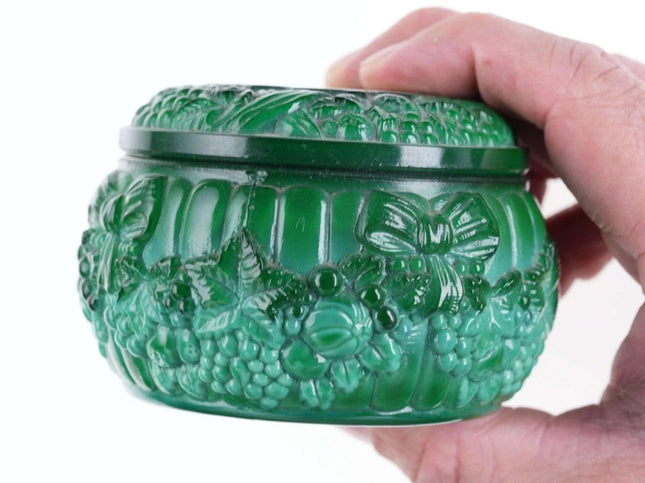 Vintage Malachite Glass Powder Jar - Estate Fresh Austin