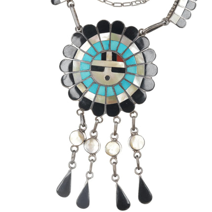 Vintage JD Massie Zuni sterling channel inlay sunface necklace - Estate Fresh Austin