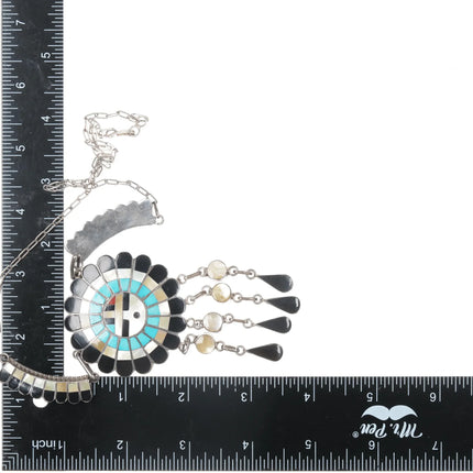 Vintage JD Massie Zuni sterling channel inlay sunface necklace - Estate Fresh Austin