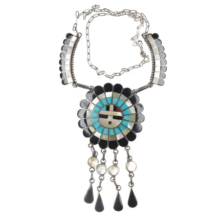 Vintage JD Massie Zuni sterling channel inlay sunface necklace - Estate Fresh Austin