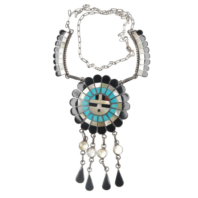 Vintage JD Massie Zuni sterling channel inlay sunface necklace - Estate Fresh Austin
