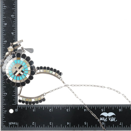 Vintage JD Massie Zuni sterling channel inlay sunface necklace - Estate Fresh Austin