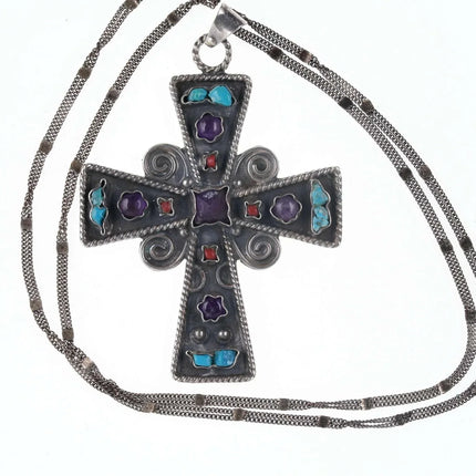 Vintage Matilde Poulat Style Mexican Silver Cross pendant and necklace - Estate Fresh Austin