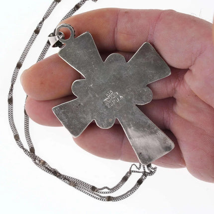 Vintage Matilde Poulat Style Mexican Silver Cross pendant and necklace - Estate Fresh Austin