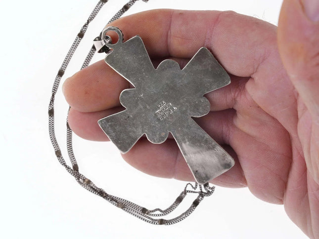 Vintage Matilde Poulat Style Mexican Silver Cross pendant and necklace - Estate Fresh Austin