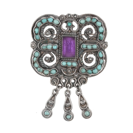 Vintage Matl/Salas Sterling Turquoise Amethyst pin - Estate Fresh Austin