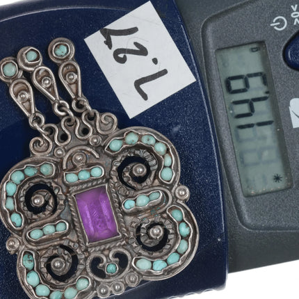 Vintage Matl/Salas Sterling Turquoise Amethyst pin - Estate Fresh Austin