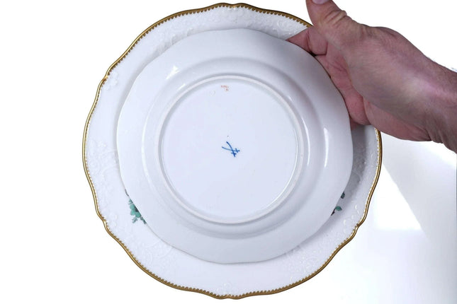 Vintage Meissen Embossed Green flowers Dinner and Salad plates - Estate Fresh Austin
