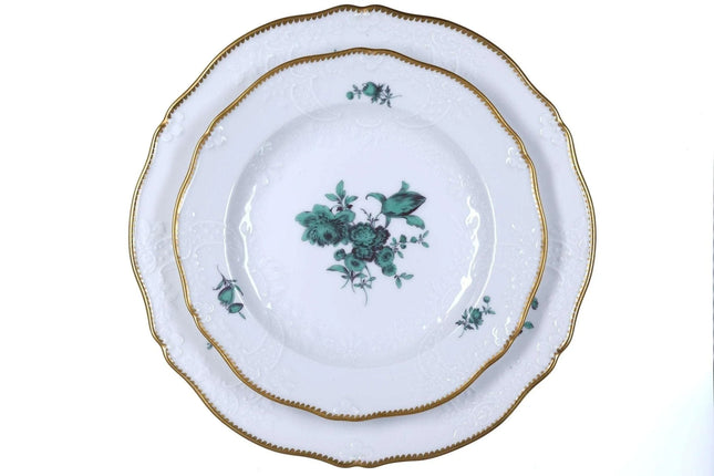 Vintage Meissen Embossed Green flowers Dinner and Salad plates - Estate Fresh Austin