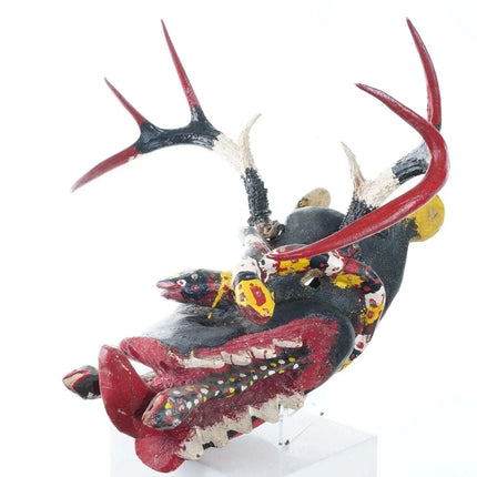 Vintage Mexican Diablo Dance mask with 8 point deer antlers and snakes - Estate Fresh Austin