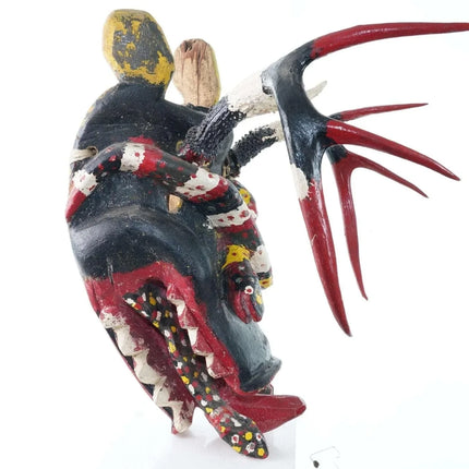 Vintage Mexican Diablo Dance mask with 8 point deer antlers and snakes - Estate Fresh Austin