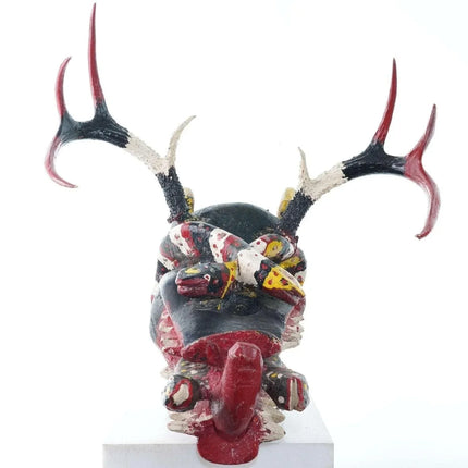 Vintage Mexican Diablo Dance mask with 8 point deer antlers and snakes - Estate Fresh Austin