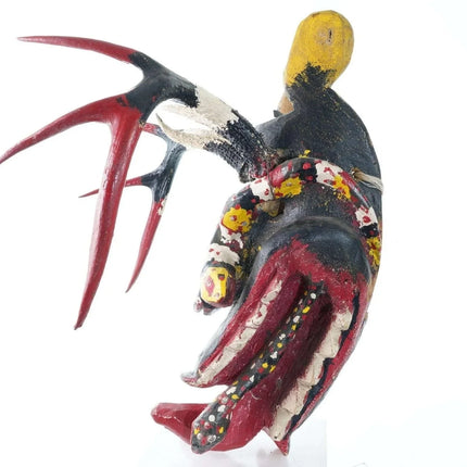 Vintage Mexican Diablo Dance mask with 8 point deer antlers and snakes - Estate Fresh Austin