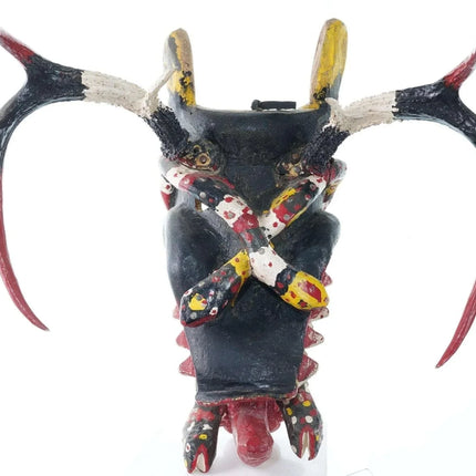 Vintage Mexican Diablo Dance mask with 8 point deer antlers and snakes - Estate Fresh Austin