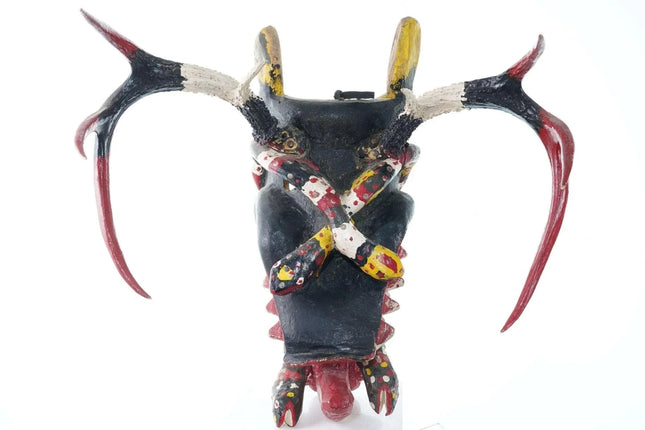 Vintage Mexican Diablo Dance mask with 8 point deer antlers and snakes - Estate Fresh Austin
