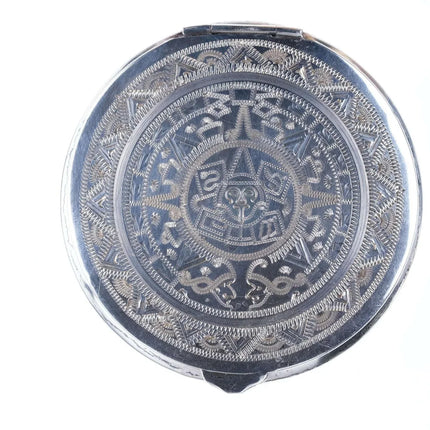 Vintage Mexican Engraved Sterling silver Compact - Estate Fresh Austin