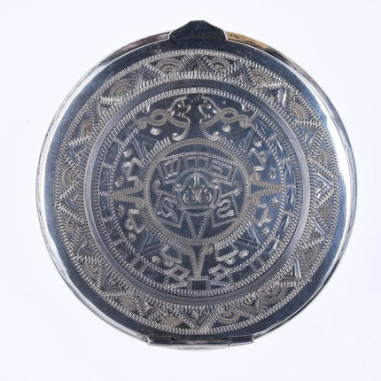 Vintage Mexican Engraved Sterling silver Compact - Estate Fresh Austin