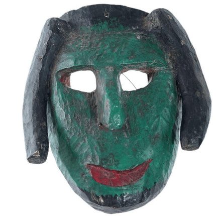 Vintage Mexican Green Face Devil dance mask - Estate Fresh Austin