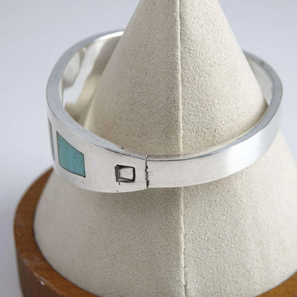 Vintage Mexican Silver Hinged Turquoise Inlaid Bracelet - Estate Fresh Austin