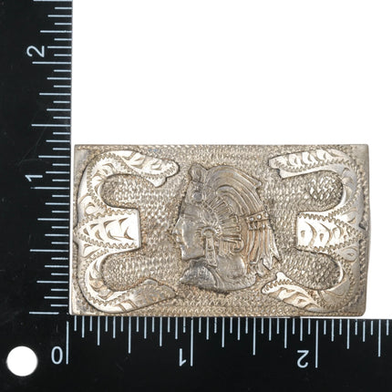 Vintage Mexican sterling Aztec warrior hand engraved belt buckle - Estate Fresh Austin
