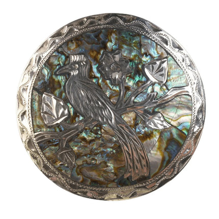 Vintage Mexican sterling/Abalone engraved bird pendant - Estate Fresh Austin