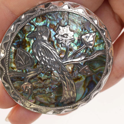 Vintage Mexican sterling/Abalone engraved bird pendant - Estate Fresh Austin