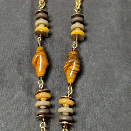 Vintage Miriam Haskell Necklace 32" gold tone with natural stones - Estate Fresh Austin