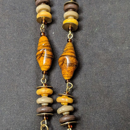 Vintage Miriam Haskell Necklace 32" gold tone with natural stones - Estate Fresh Austin