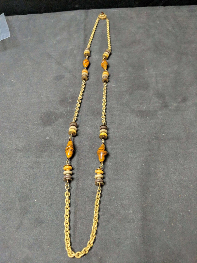 Vintage Miriam Haskell Necklace 32" gold tone with natural stones - Estate Fresh Austin