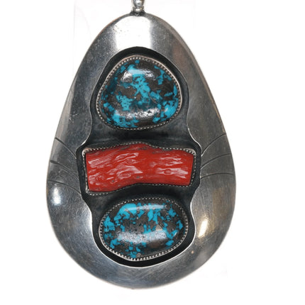 Vintage Modernist Morenci turquoise/Branch coral Native American silver necklace - Estate Fresh Austin