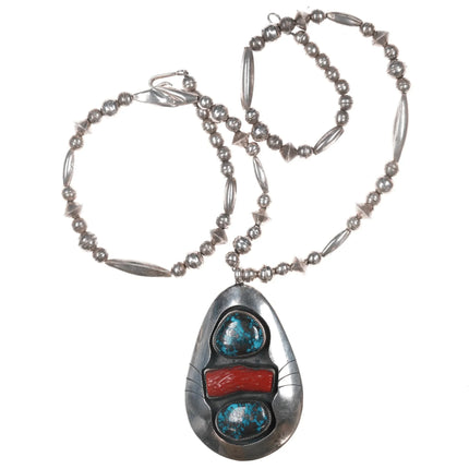 Vintage Modernist Morenci turquoise/Branch coral Native American silver necklace - Estate Fresh Austin
