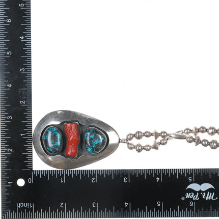 Vintage Modernist Morenci turquoise/Branch coral Native American silver necklace - Estate Fresh Austin