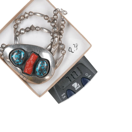 Vintage Modernist Morenci turquoise/Branch coral Native American silver necklace - Estate Fresh Austin