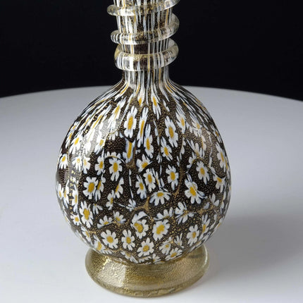 Vintage Murano Vase Black gold flecks with Daisies - Estate Fresh Austin